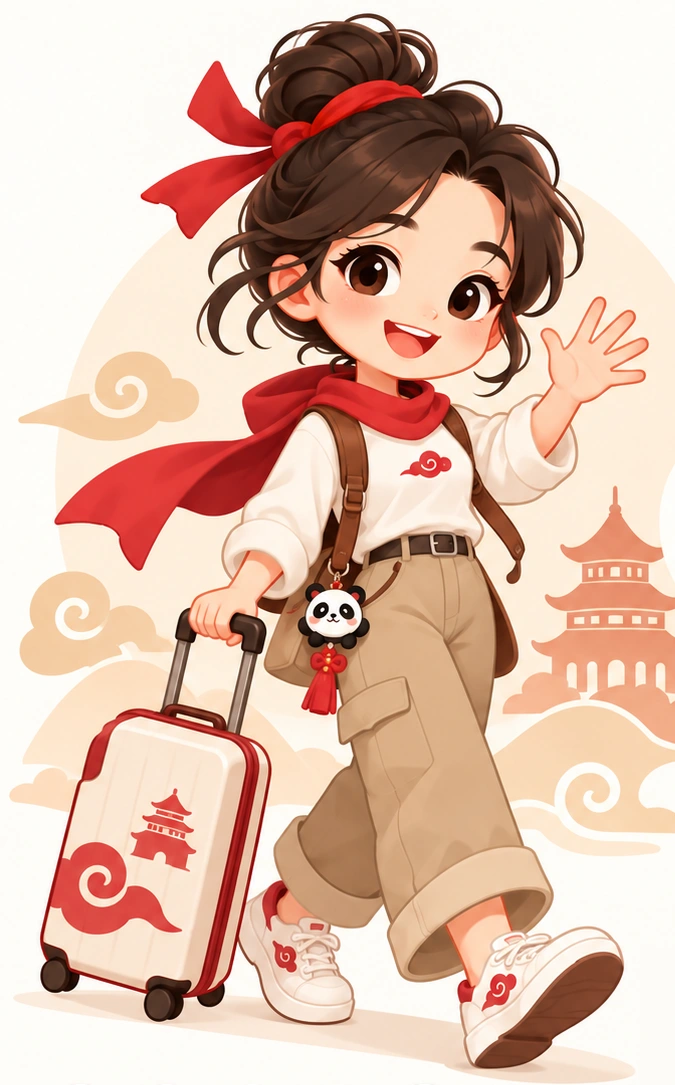 Nana waving with her suitcase